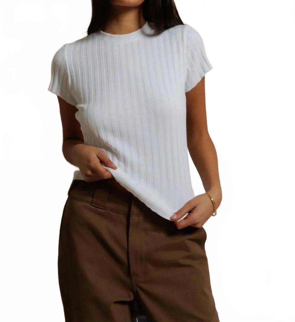 NEW PERFECTWHITETEE suri ribbed cap sleeve crew top in white
